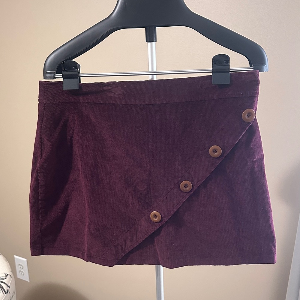 living doll Burgundy Mini Skirt with Diagonal Button Detail